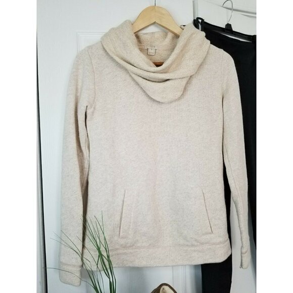 J.Crew Cowl Neck Long Sleeve Kangaroo Pocket Cream Wool Blend Top Sweater Sz XS - Picture 1 of 10